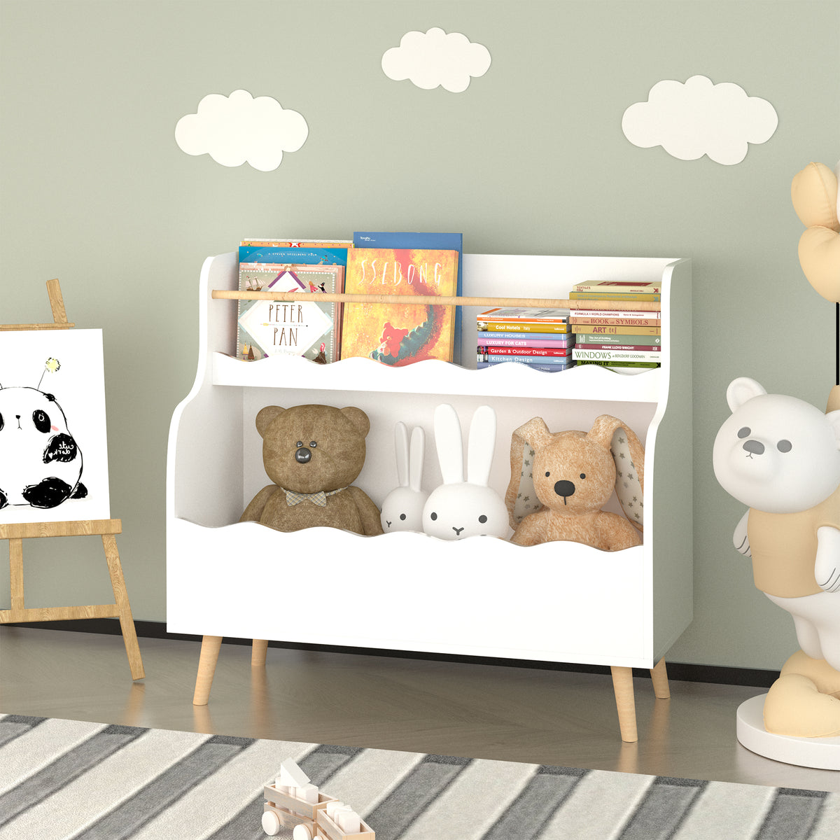 White Wavy-Front Book and Toy Shelf