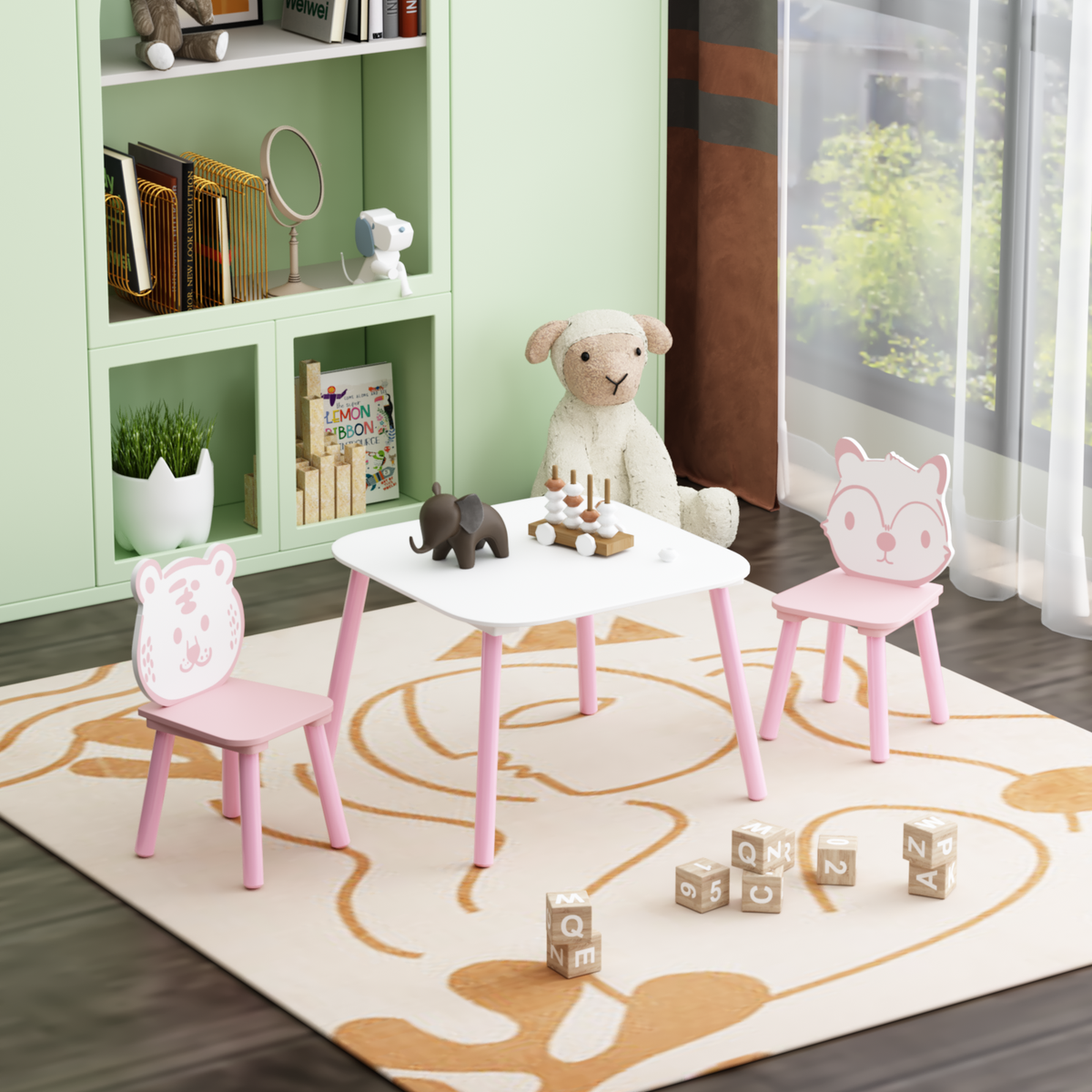 Pink Animal-Backrest Table and Chair Set
