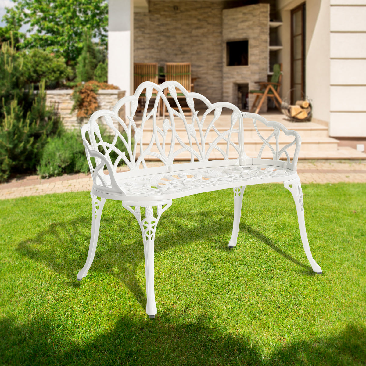White Butterfly-Back Bench