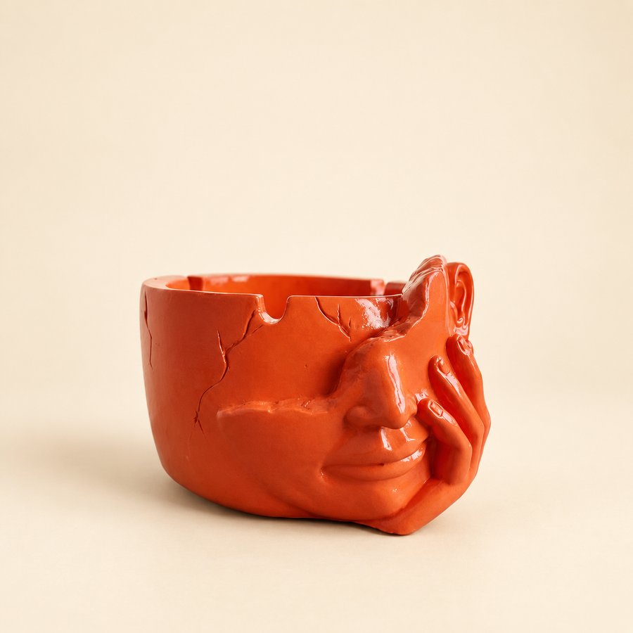 Orange Sculptural Face Bowl