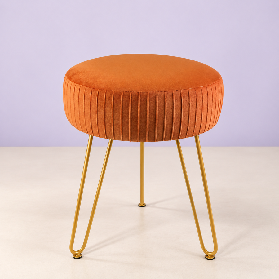 Orange Pleated Accent Stool