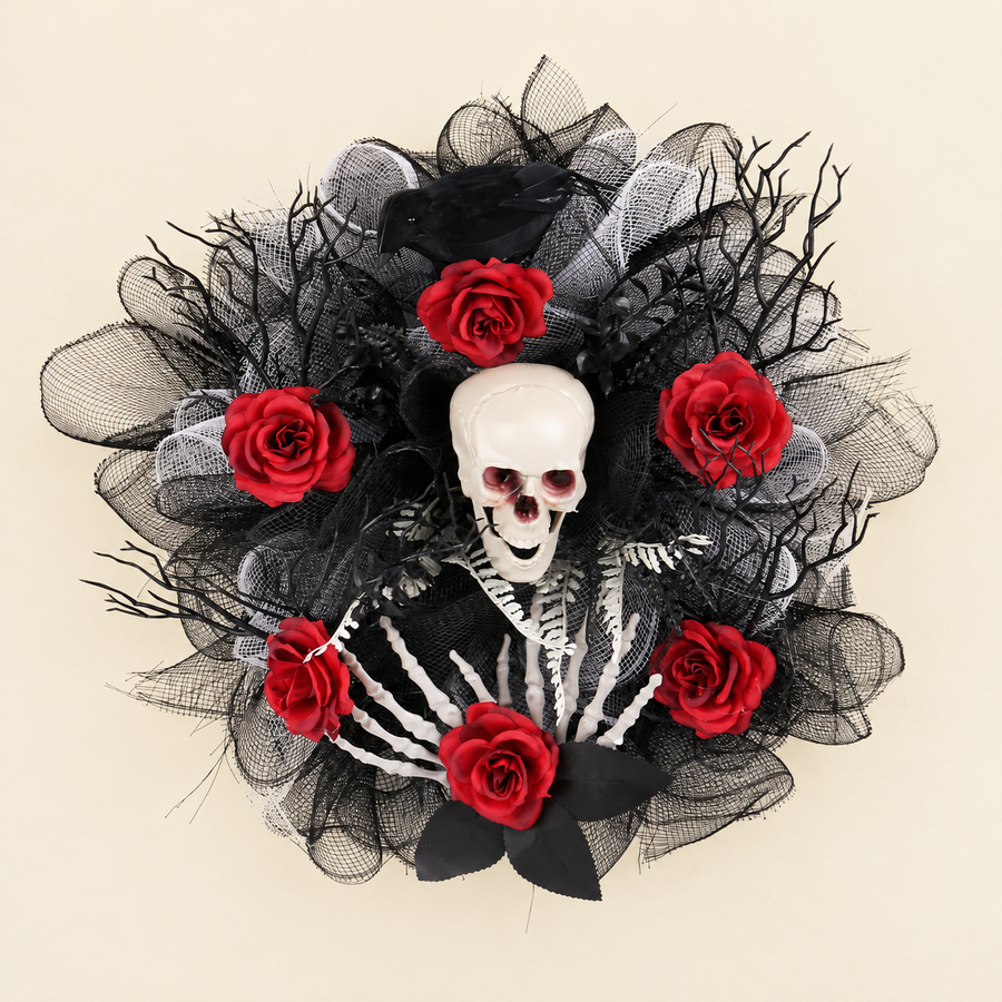 Red Rose and Skull Wreath