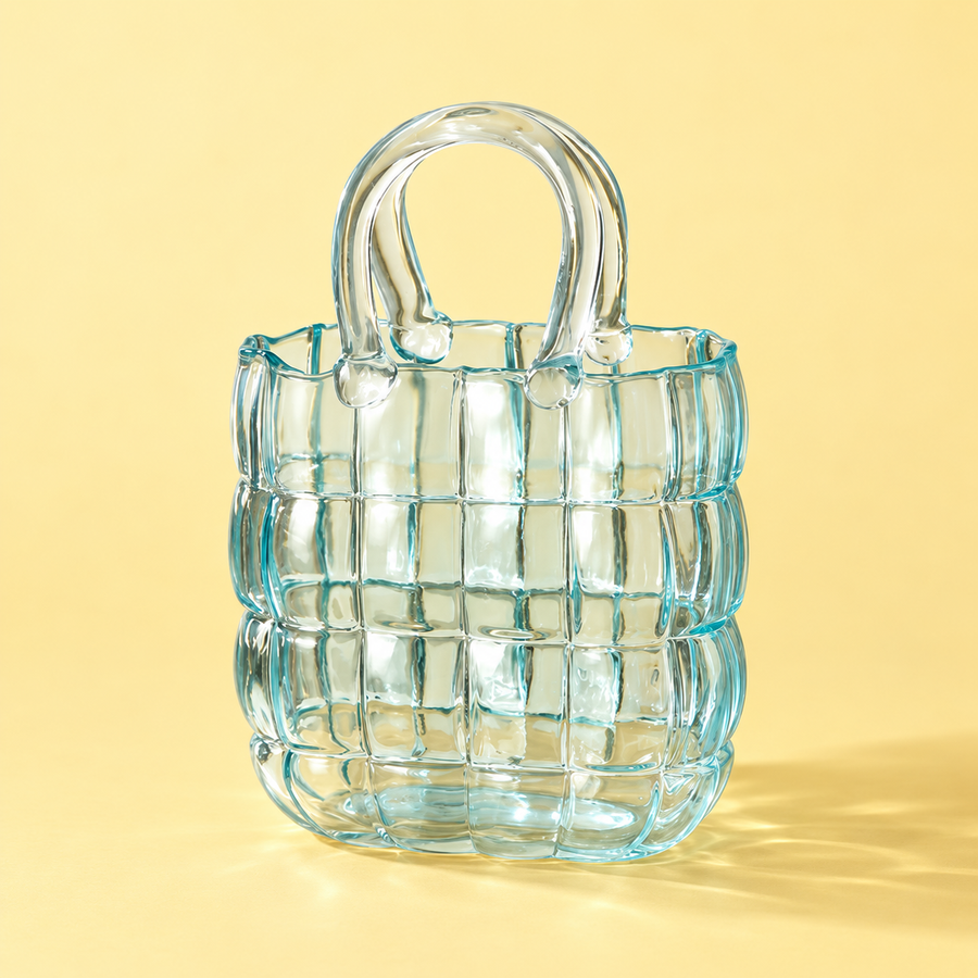 Blue Handbag-Shaped Glass Vase