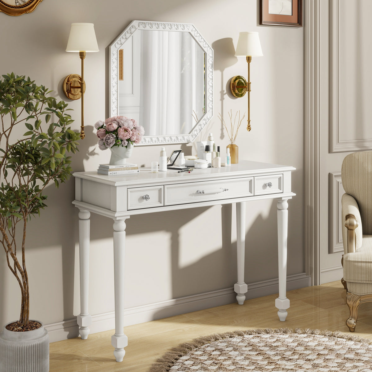 Floral Octagonal-Mirror Vanity