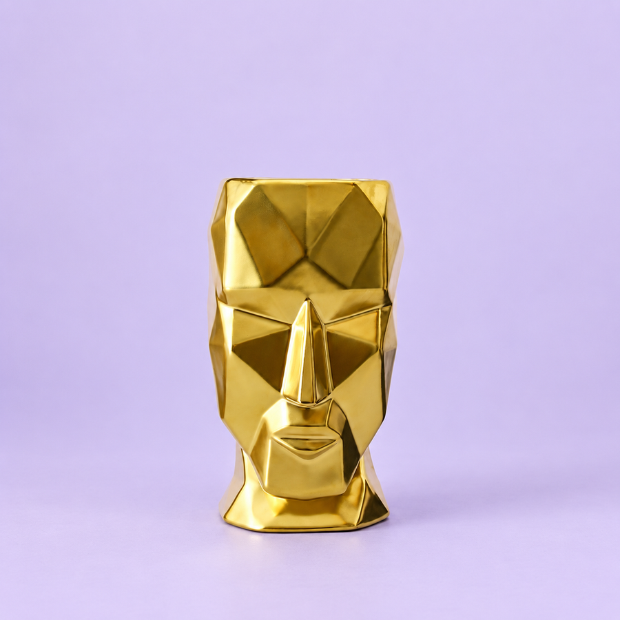 Faceted Gold-Colored Face Vase