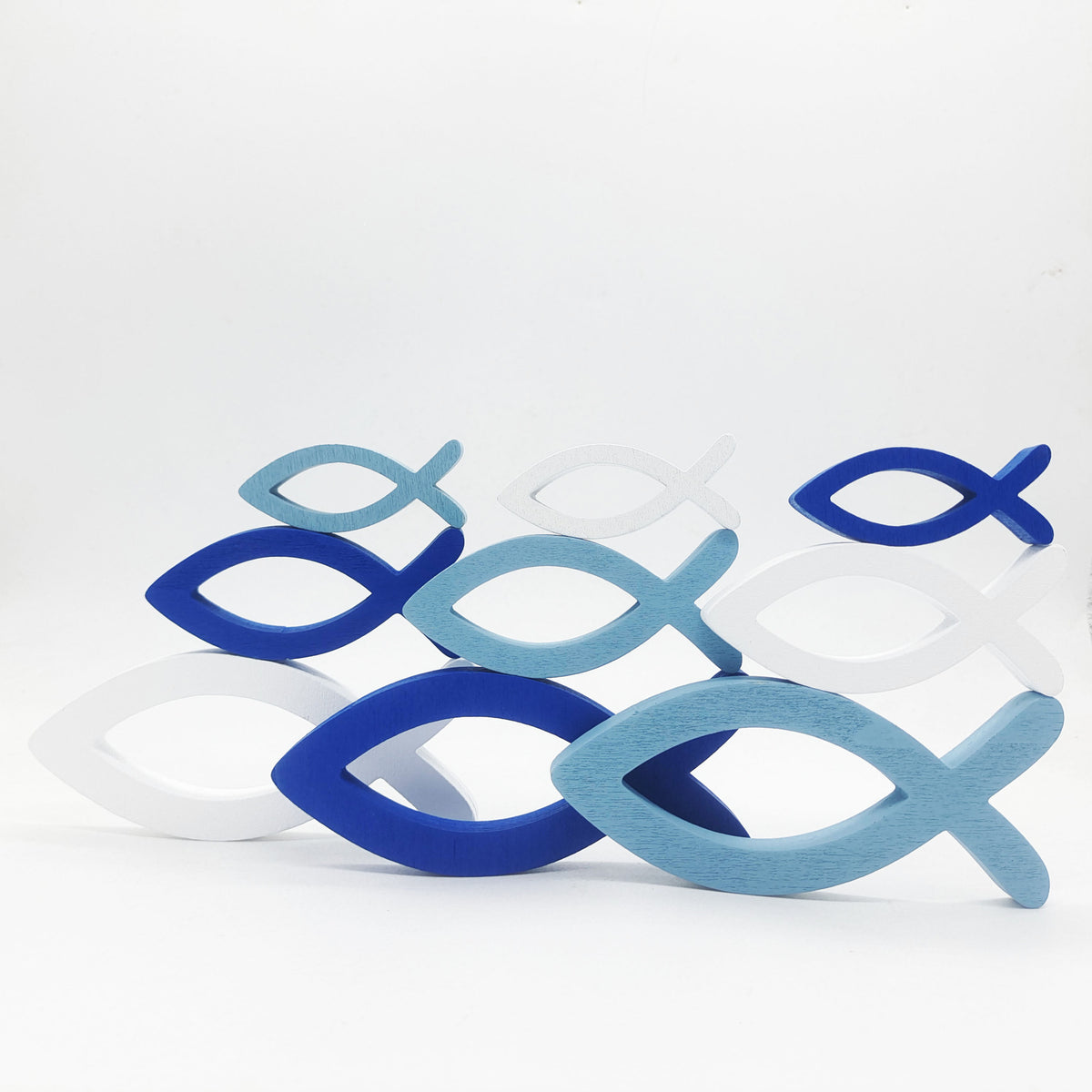 Blue and White Fish Outline Set