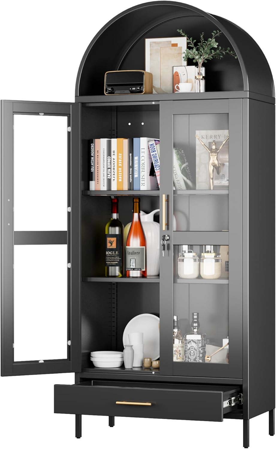 Black Arched Glass Cabinet