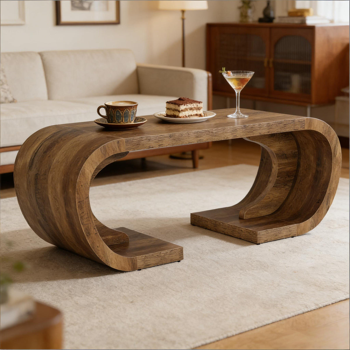 Brown Dual-Arc Coffee Table