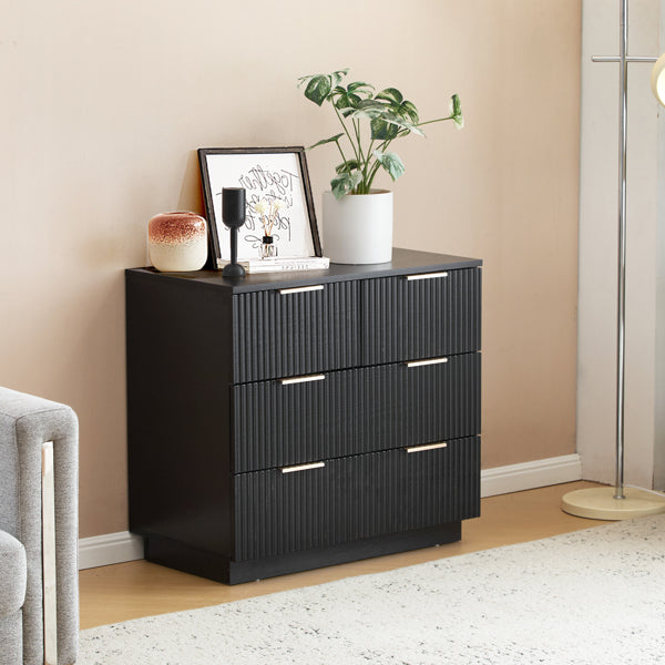 Black Grooved-Front Drawer Cabinet