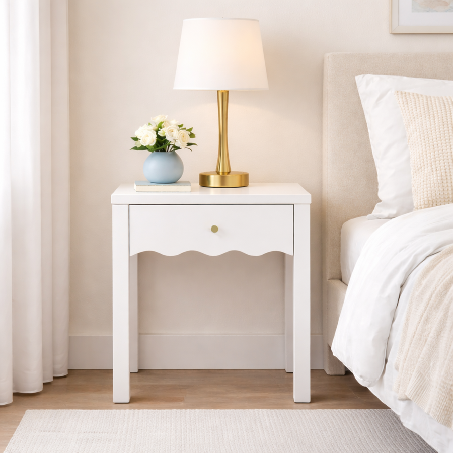 White Scalloped-Drawer Nightstand