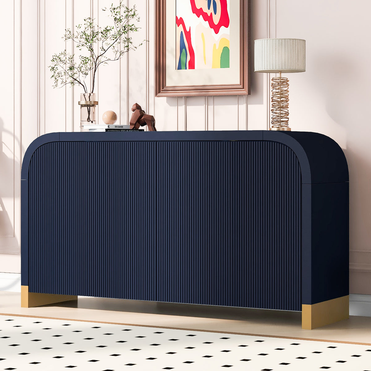 Navy Wavy-Door Sideboard