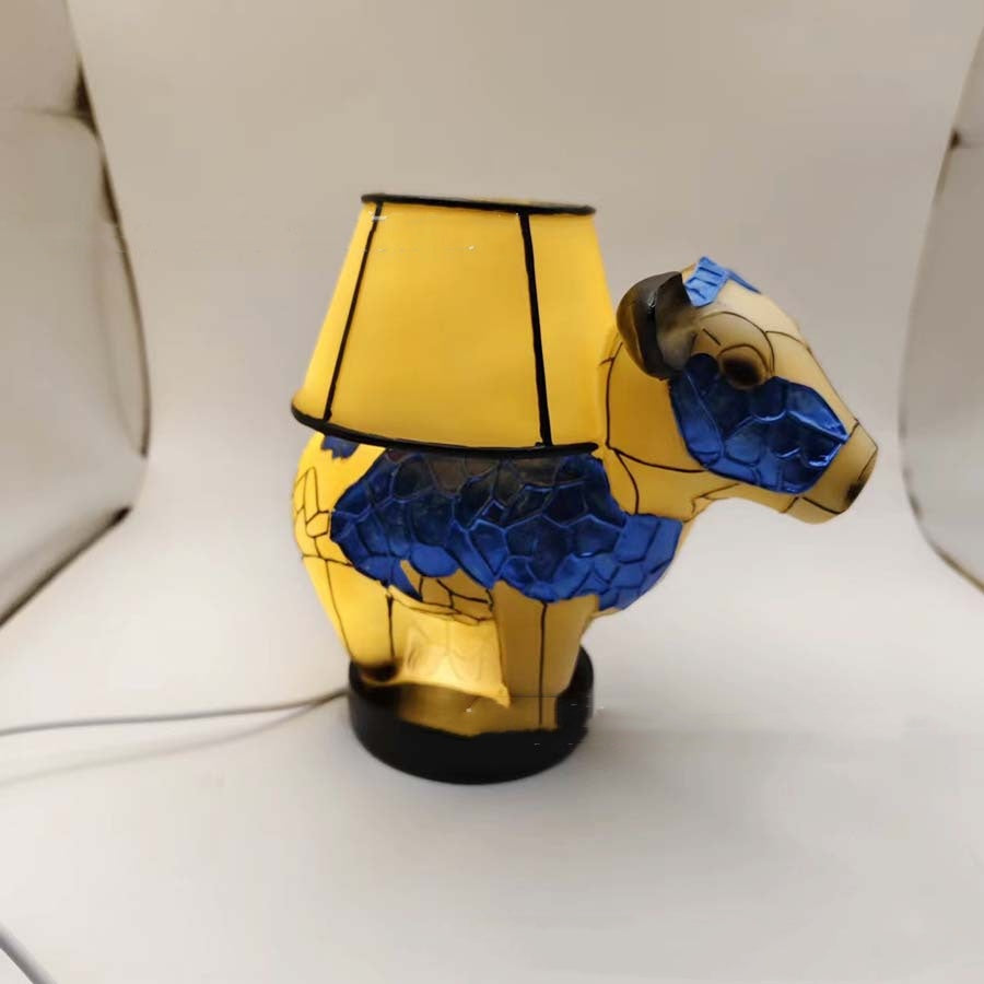 Blue-Flower Cow Accent Lamp