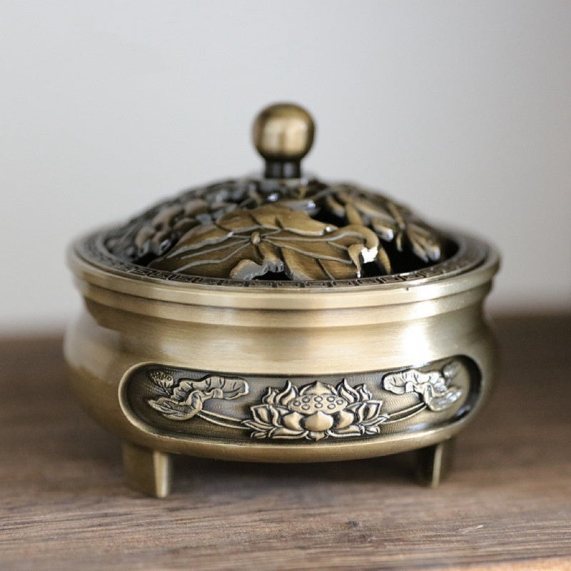Bronze-Coloured Lotus Lidded Vessel