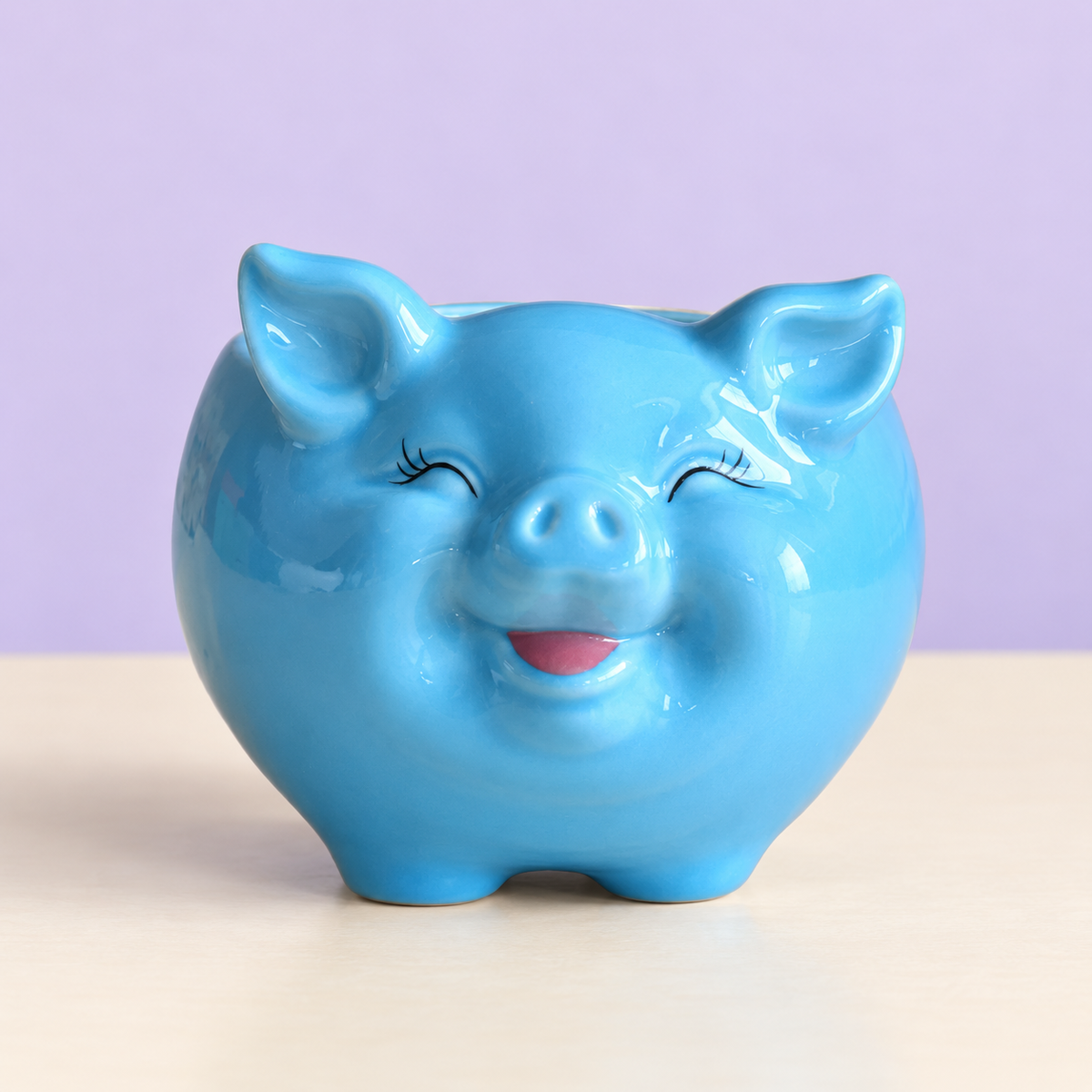 Smiling Blue Pig Planter