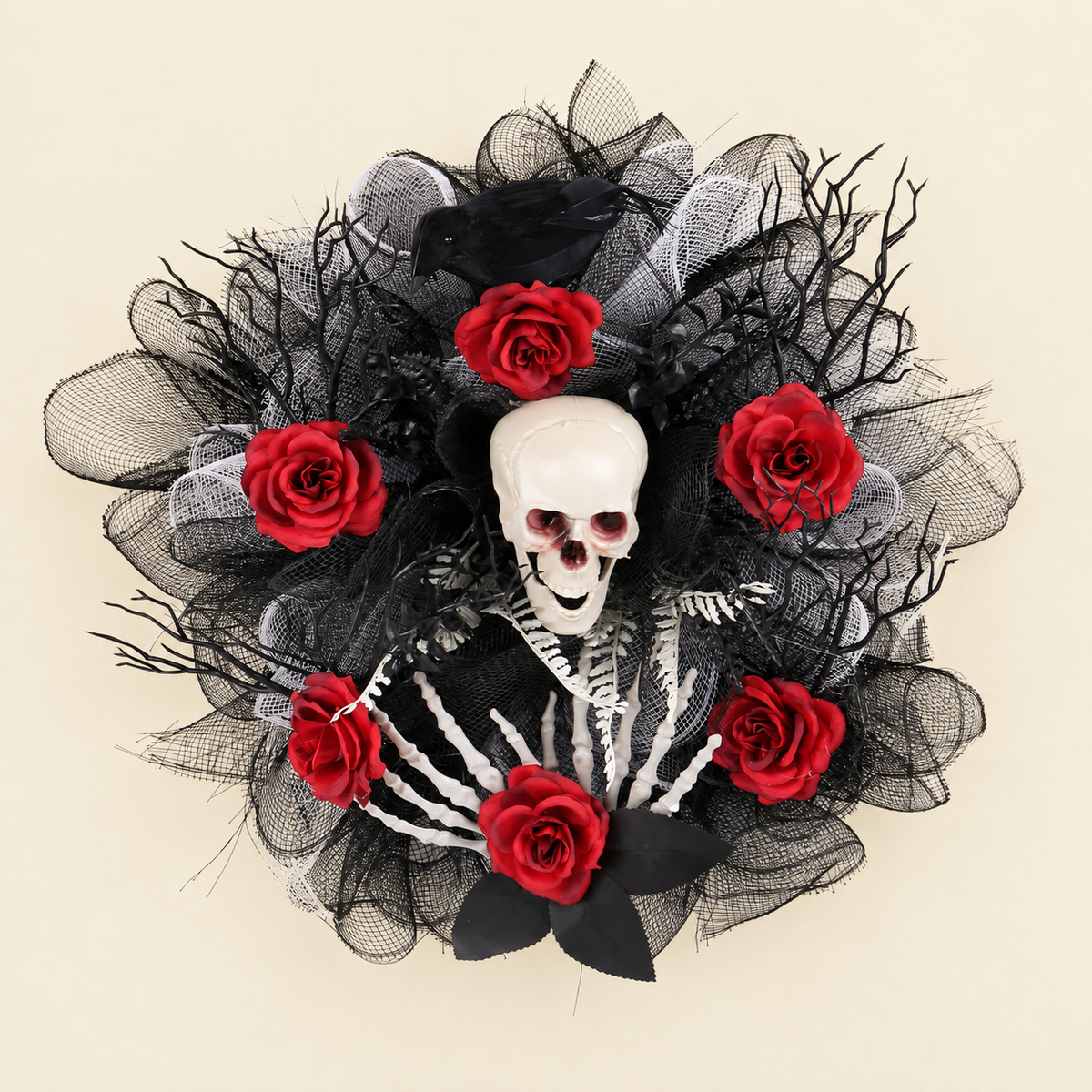 Red Rose and Skull Wreath