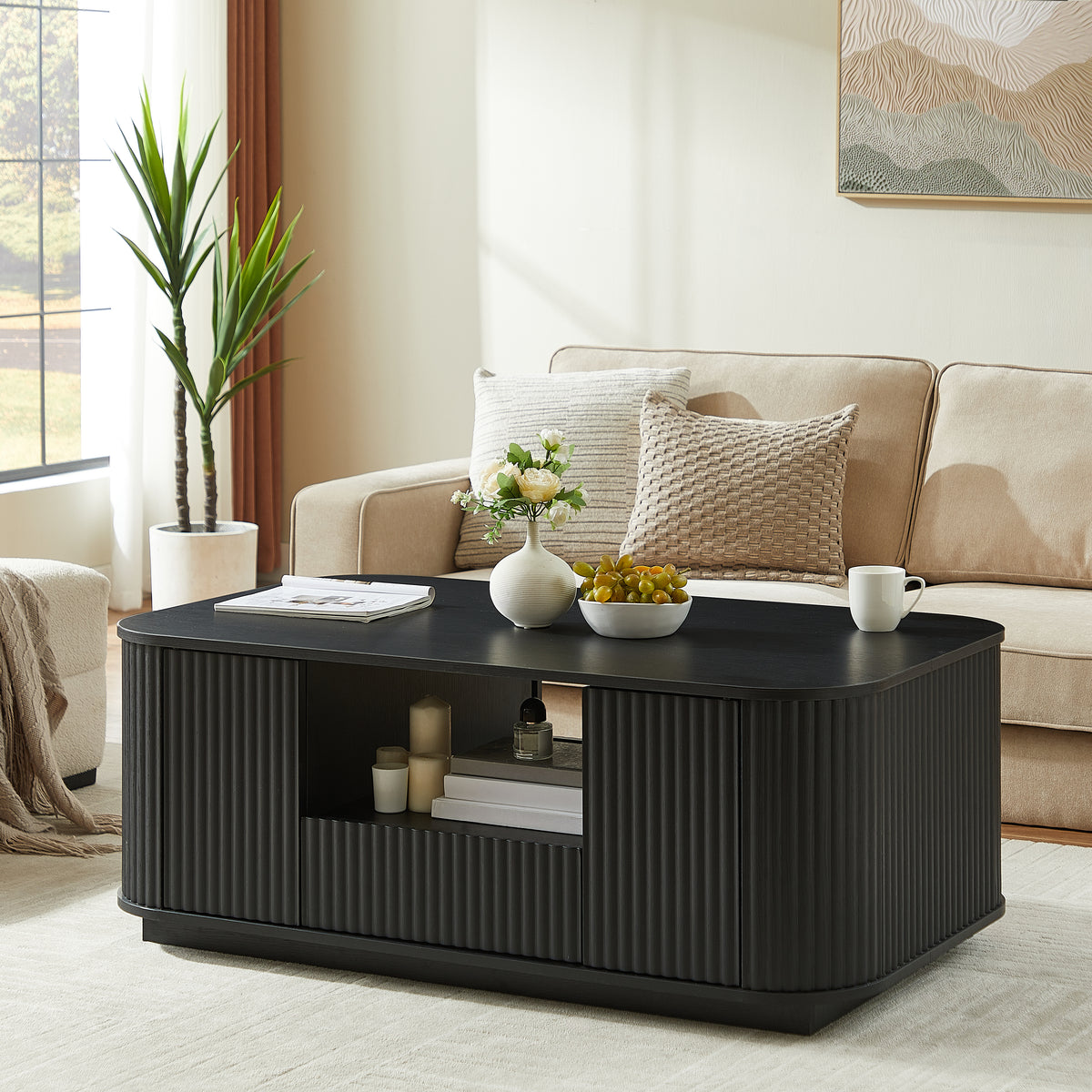 Black Rounded Storage Coffee Table
