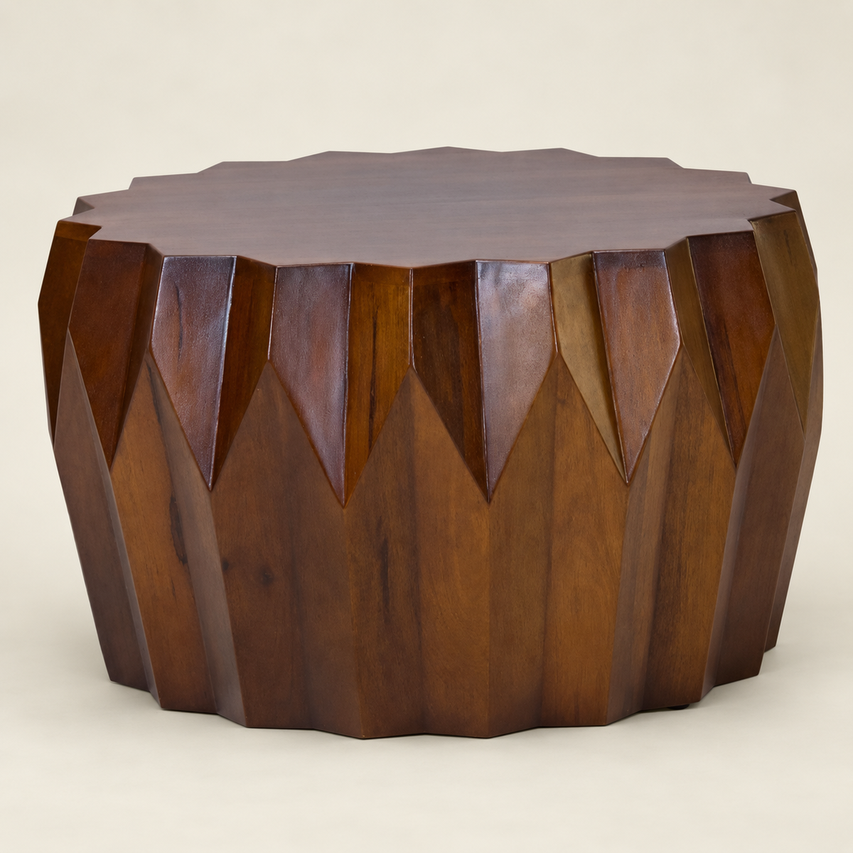 Faceted Wood Drum Coffee Table