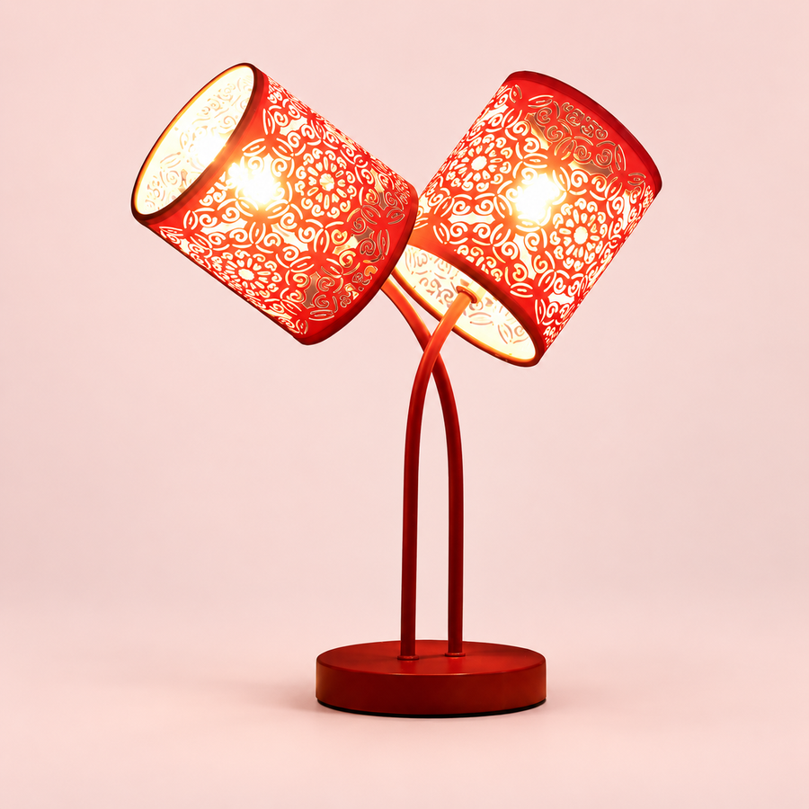 Red Two-Light Drum Table Lamp