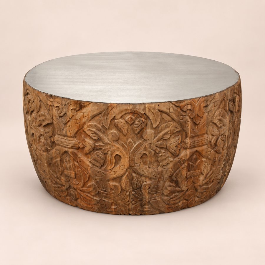 Relief-Pattern Drum Coffee Table