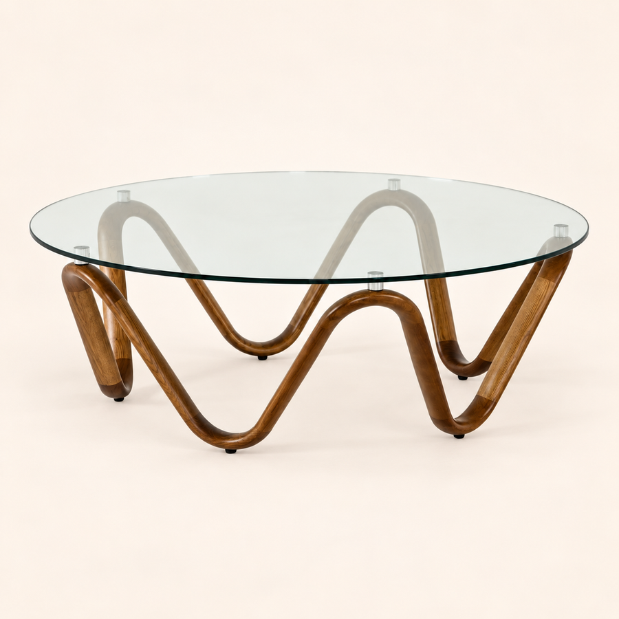 Glass-Top Wave-Base Coffee Table